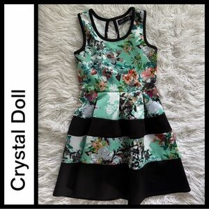 Crystal Doll Junior Floral Skater Dress - Green and Black